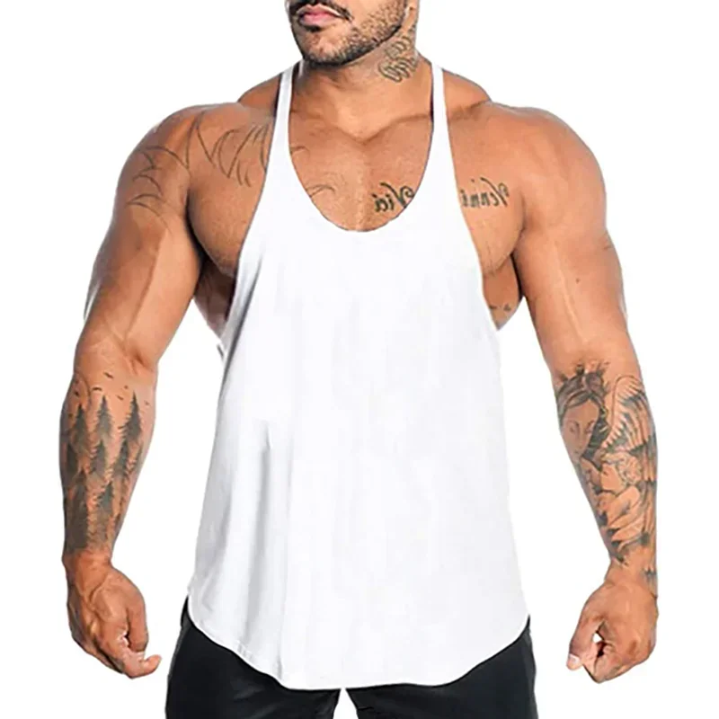 Suspender Tank Top - 男性用ノースリーブランニングベスト、ジムシングレット、サスペンダー、フィットネス用タンクトップ、ボディービルシャツ、マッスルストリンガー服