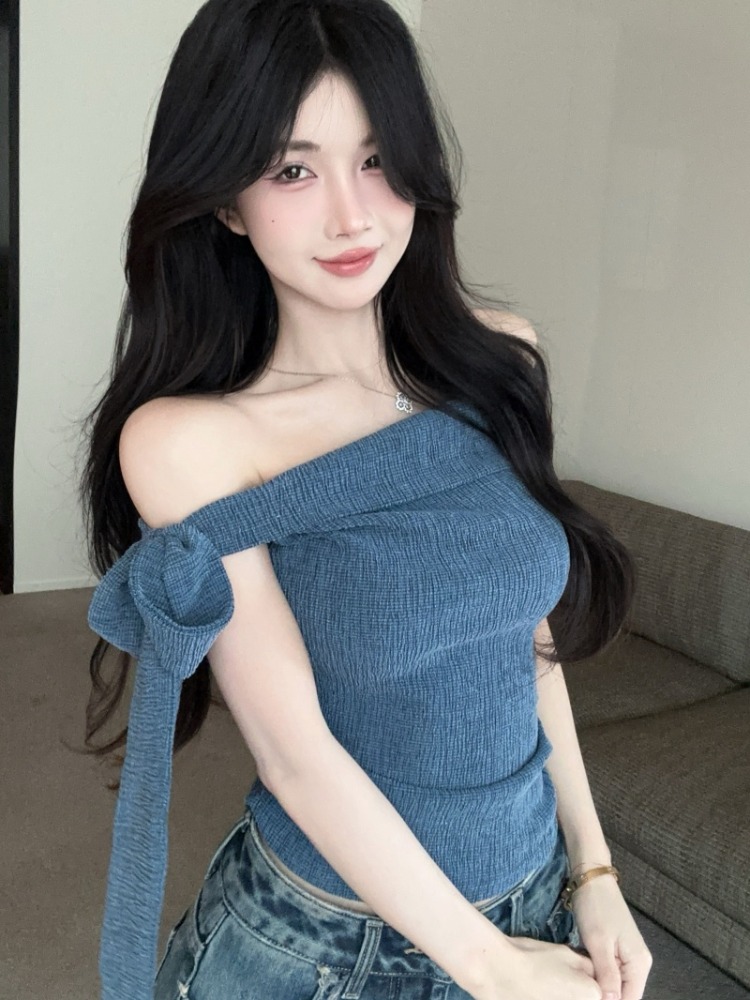 T Shirt Tight Fit - スパイシーガール ワンショルダー タイウエスト 半袖 レディース Tシャツ