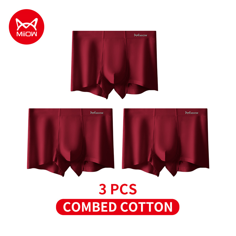 Boxer Brief Pack Cotton - MiiOW 3 個秋冬綿男性下着ラッキーレッドメンズパンティー 7A 抗菌男性パンツ通気性男性ボクサーショーツ
