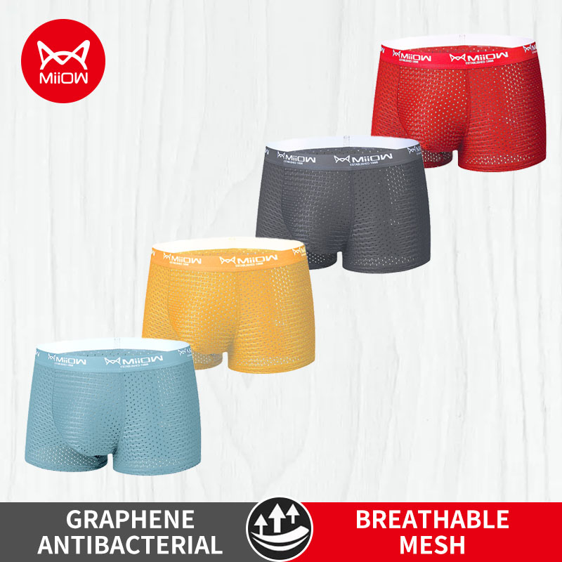 Boxer Shorts Modal - Miiow-メンズ抗菌下着、通気性ボクサー、メッシュパンティー、アイスシルクパンツ、セクシートランクス、l〜4xl、4個
