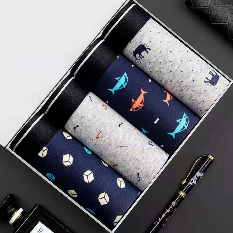 Boxer Brief Pack Cotton - 4 ピース/ロットボクサーパンツ男性下着綿パンツ快適な通気性男性トランク U 凸プリントパンティー高品質
