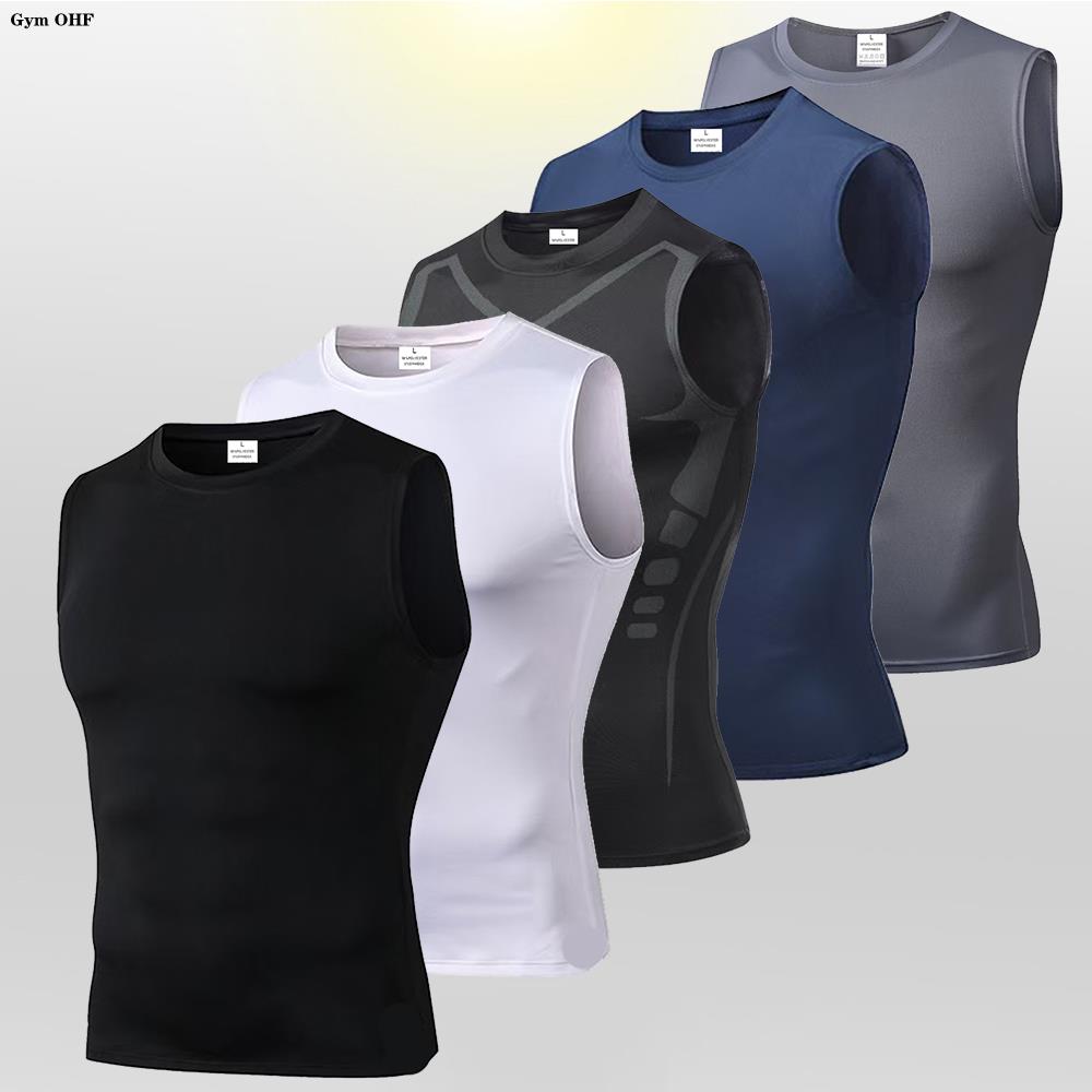 Sleeveless Undershirt - メンズコンプレッションタンクトップジムトレーニングランニングスポーツベスト夏アスレチックノースリーブアンダーシャツベースレイヤー速乾性伸縮性