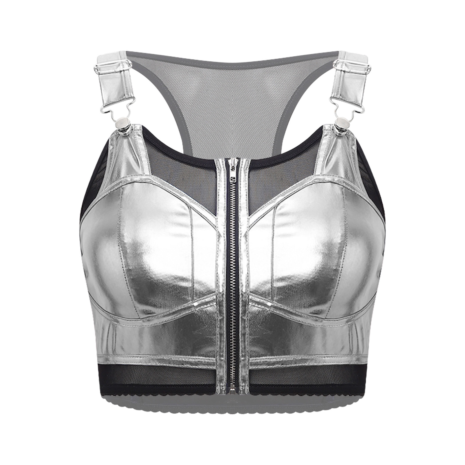 女性メタリック光沢のあるパンクスタイルベストジャズダンス衣装 - Suspender Tank Top のレビューと価格