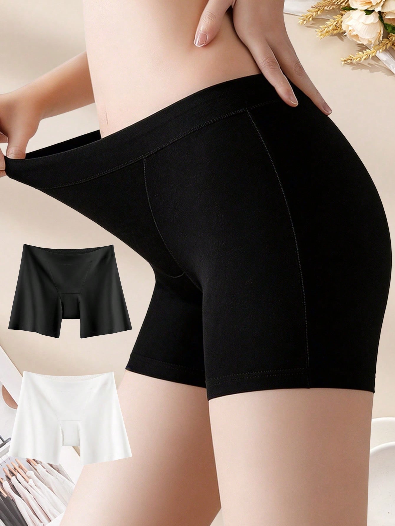 2PCS コットン安全女性用ショーツ、ハイウエストノーロール - Boxer Brief Pack Cotton のレビューと価格