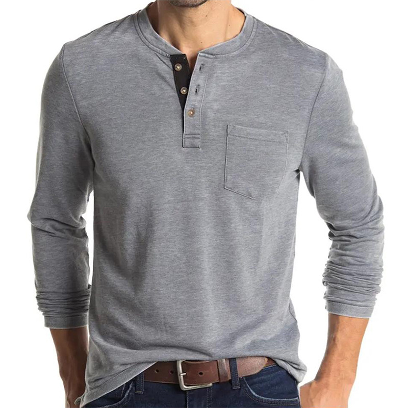 メンズ長袖ヘンリースタイル Tシャツ コットン スリムフィッ - Undershirt Crew Neck のレビューと価格