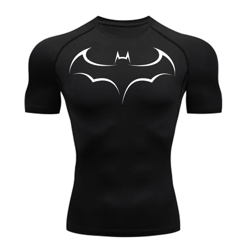 バットプリントメンズタイト Tシャツランニングコンプレッショ - T Shirt Tight Fit のレビューと価格
